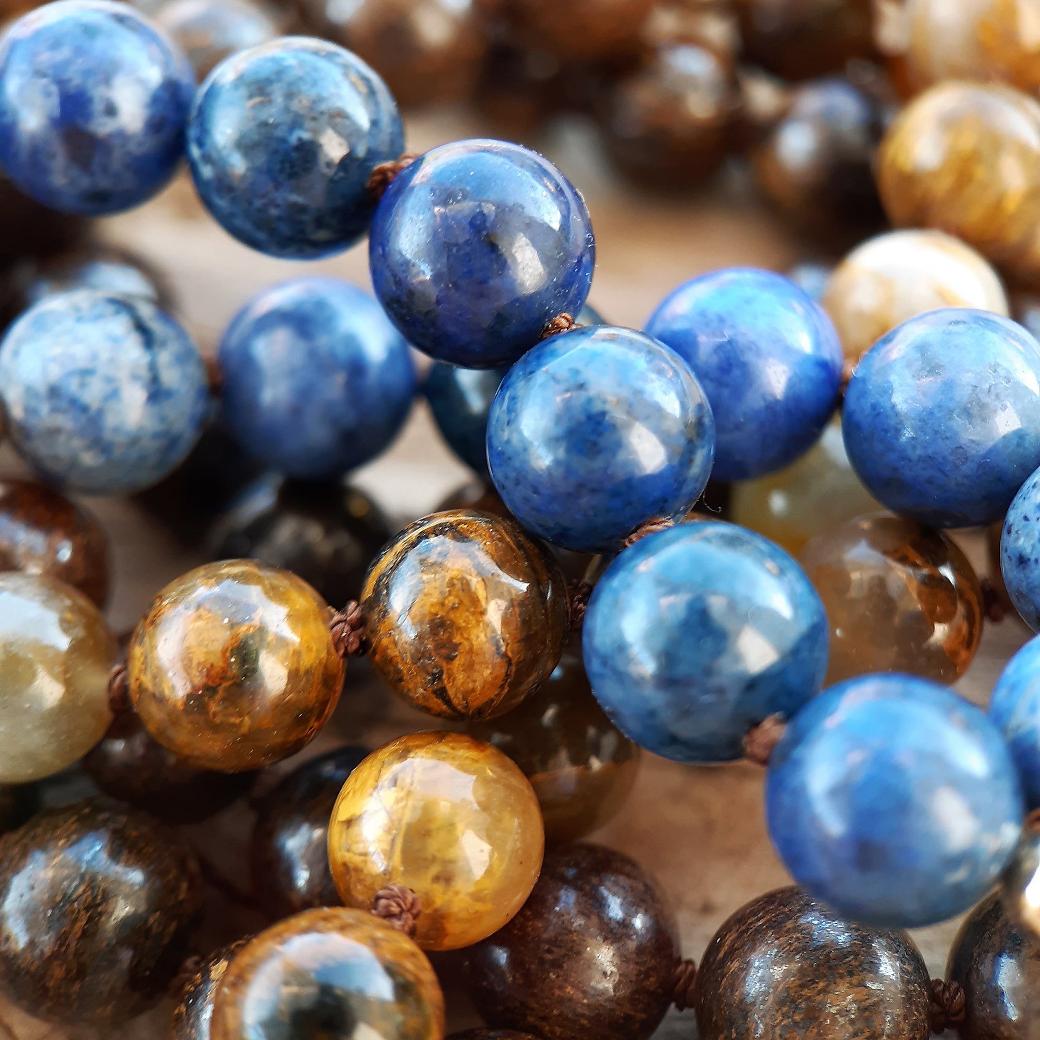 8mm Golden Pietersite and Dumortierite beads